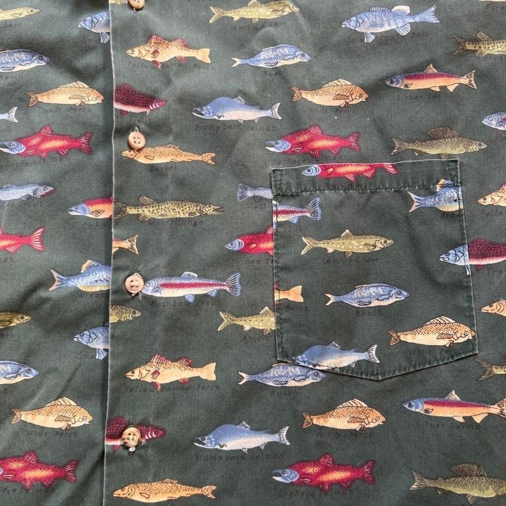 Green Fish Print Button‑Up Shirt - Picture 2 of 7